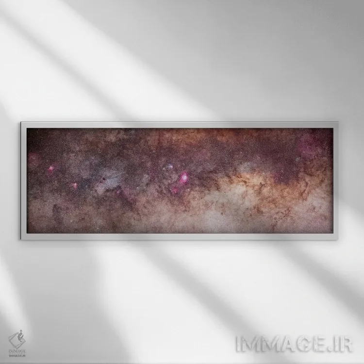 تابلو دکوراتیو ترکیب تصاویر صورت های فلکی عقرب و کمان در راه شیری جنوبی اثر آلن دایر - نمای قابدار سفید