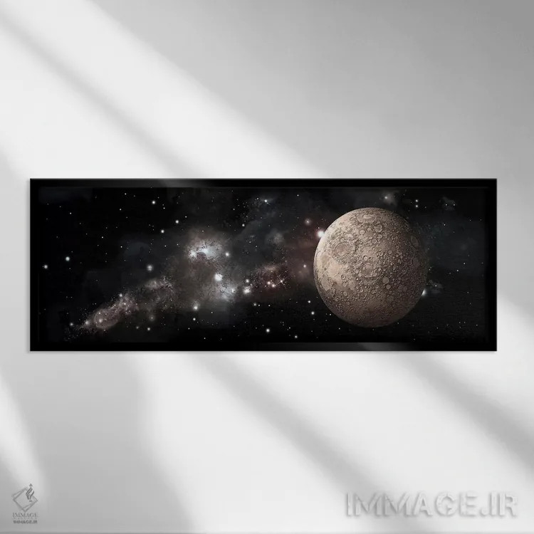 تابلو دکوراتیو ماه پر از دهانه به تنهایی در اعماق فضا اثر مارک وارد - نمای قابدار مشکی