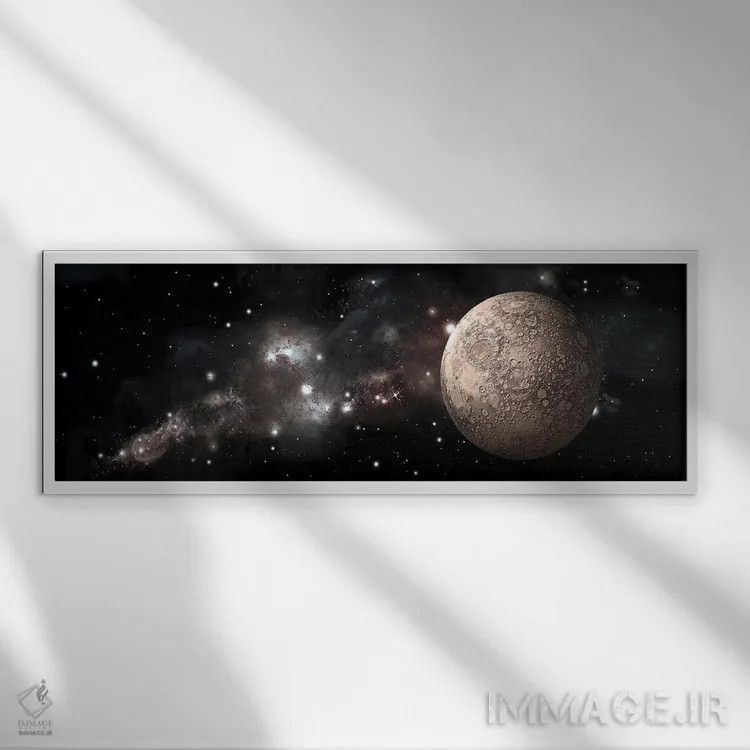 تابلو دکوراتیو ماه پر از دهانه به تنهایی در اعماق فضا اثر مارک وارد - نمای قابدار سفید