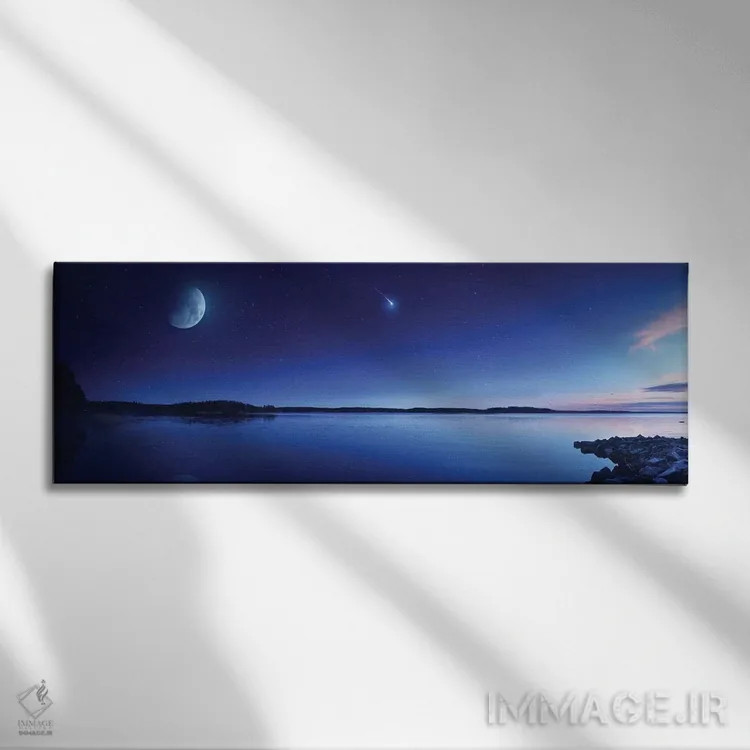 تابلو دکوراتیو Moon And Falling Meteorite, Finland III,دریاچه آرام در براب… اثر اوگنی کوکلف - نمای روبهرو روی دیوار