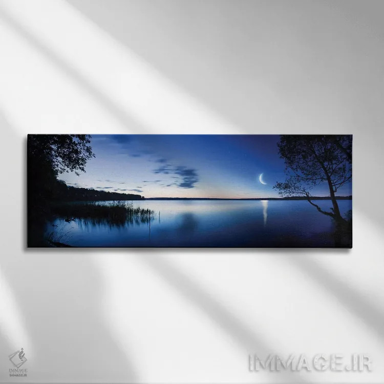 تابلو دکوراتیو Mozhaisk, Russia.,طلوع ماه بر فراز دریاچه آرام در برابر آسم… اثر اوگنی کوکلف - نمای روبهرو روی دیوار