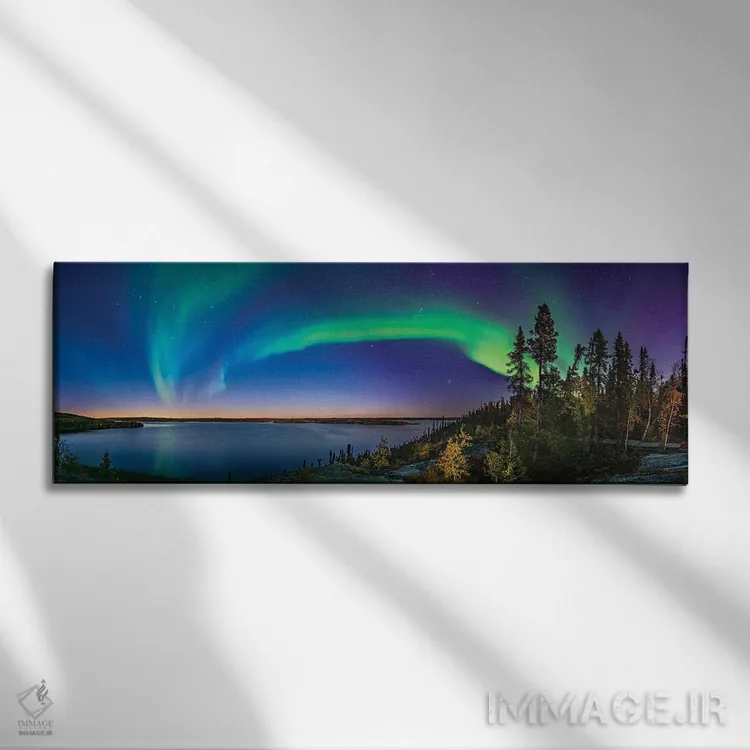 تابلو دکوراتیو Canada.,قوس شفق قطبی در گرگ و میش دریاچه پرلود، کانادا اثر آلن دایر - نمای روبهرو روی دیوار