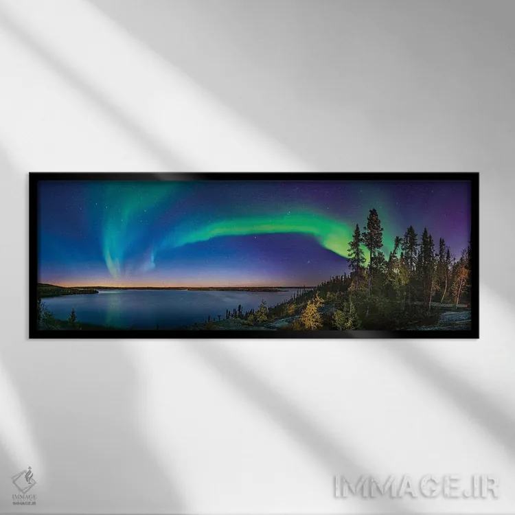 تابلو دکوراتیو Canada.,قوس شفق قطبی در گرگ و میش دریاچه پرلود، کانادا اثر آلن دایر - نمای قابدار مشکی