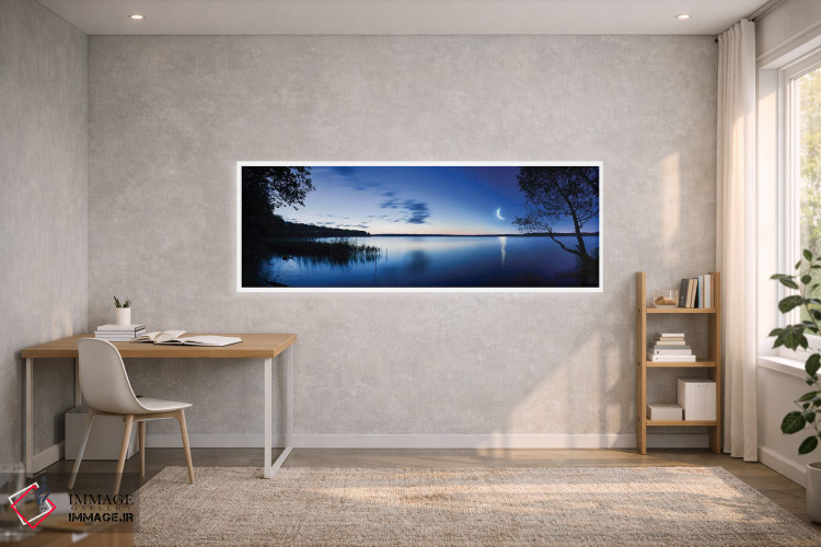 تابلو دکوراتیو Mozhaisk, Russia.,طلوع ماه بر فراز دریاچه آرام در برابر آسم… اثر اوگنی کوکلف - D1W