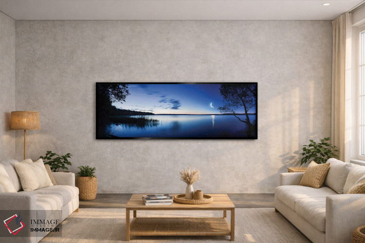 تابلو دکوراتیو Mozhaisk, Russia.,طلوع ماه بر فراز دریاچه آرام در برابر آسم… اثر اوگنی کوکلف - D3B