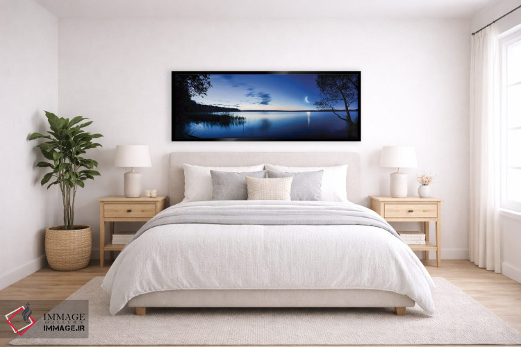 تابلو دکوراتیو Mozhaisk, Russia.,طلوع ماه بر فراز دریاچه آرام در برابر آسم… اثر اوگنی کوکلف - D6B