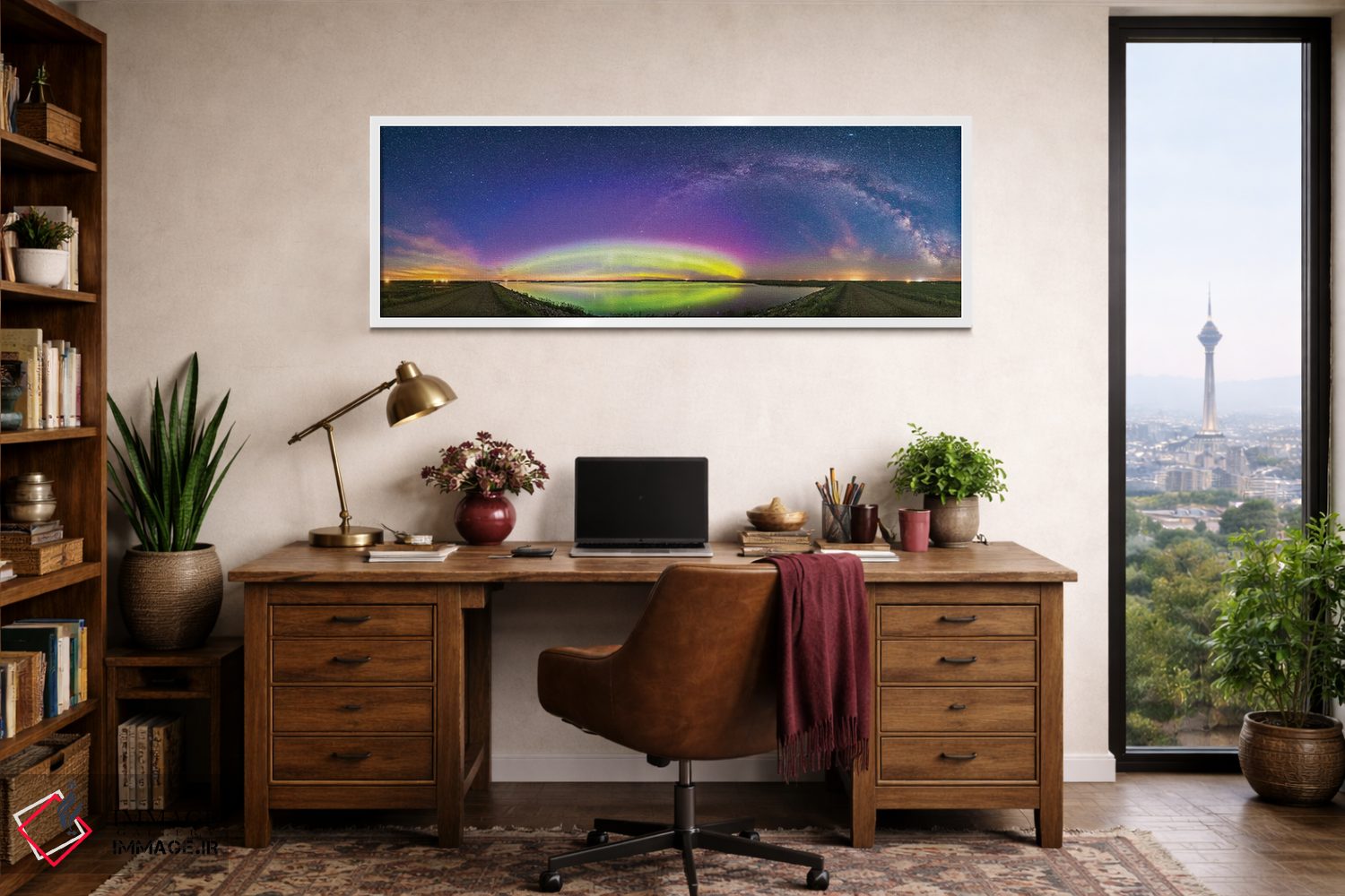 تابلو دکوراتیو Alberta, Canada.,قوس شفق شمالی و بیضی شفق قطبی بر فراز دریاچه… اثر آلن دایر - D1W