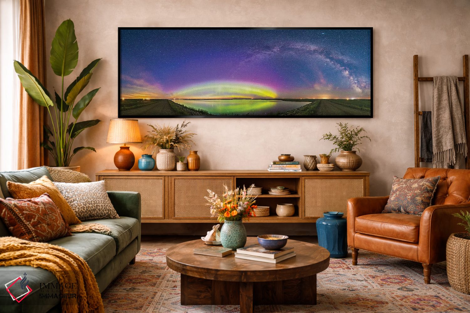 تابلو دکوراتیو Alberta, Canada.,قوس شفق شمالی و بیضی شفق قطبی بر فراز دریاچه… اثر آلن دایر - D2B