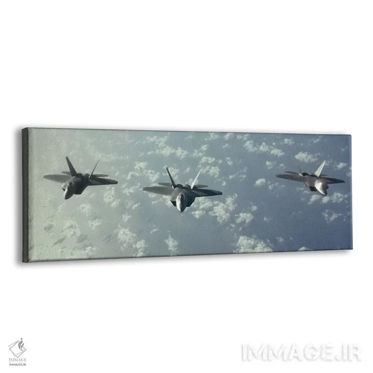 تابلو دکوراتیو آرایش پروازی سه فروند F-22 رپتور بر فراز اقیانوس آرام اثر استاک ترک ایمیجز - نمای پرسپکتیو محصول