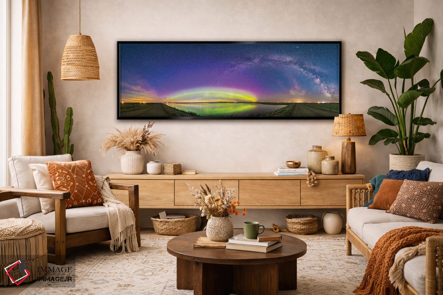 تابلو دکوراتیو Alberta, Canada.,قوس شفق شمالی و بیضی شفق قطبی بر فراز دریاچه… اثر آلن دایر - D3B