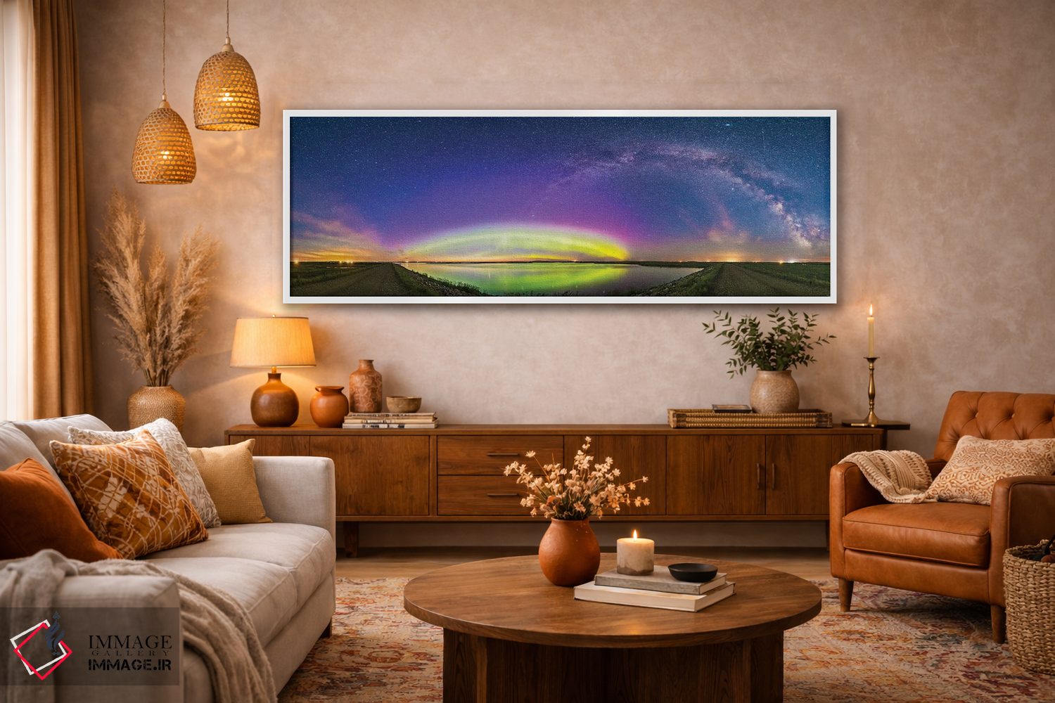 تابلو دکوراتیو Alberta, Canada.,قوس شفق شمالی و بیضی شفق قطبی بر فراز دریاچه… اثر آلن دایر - D4W