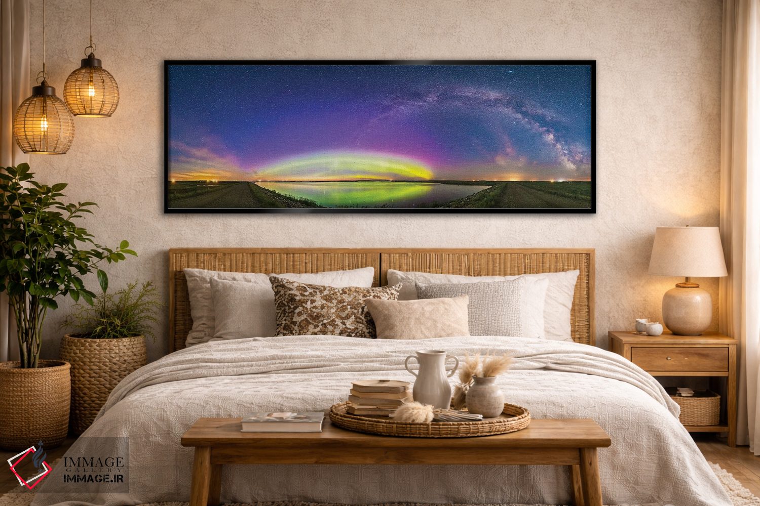 تابلو دکوراتیو Alberta, Canada.,قوس شفق شمالی و بیضی شفق قطبی بر فراز دریاچه… اثر آلن دایر - D6B