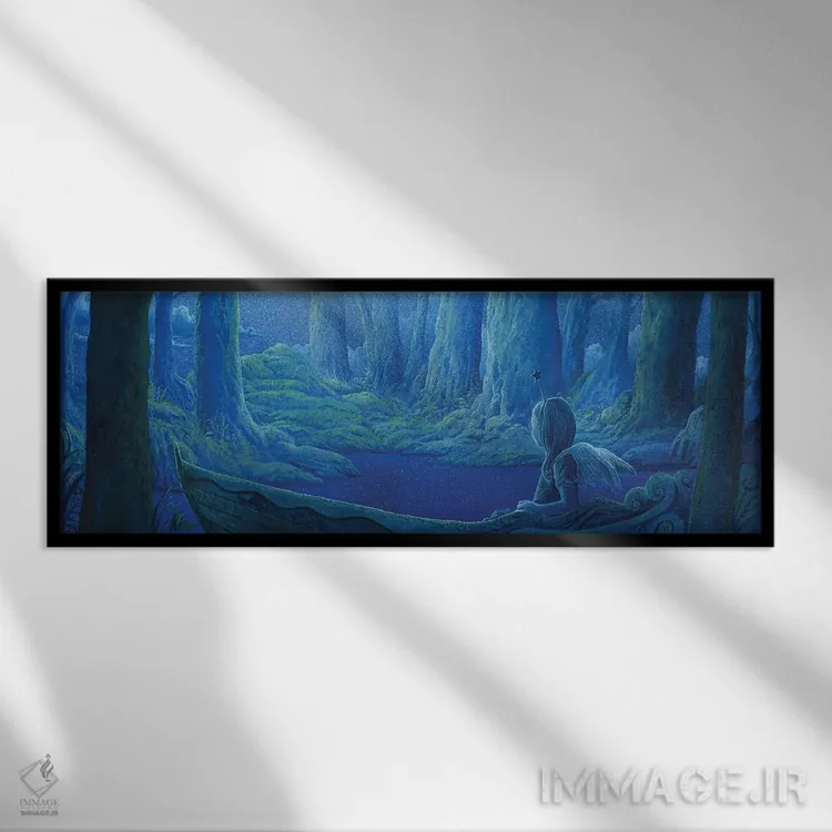 تابلو دکوراتیو آبتنی زیر نور ماه اثر توشیو ایبینه - نمای قابدار مشکی