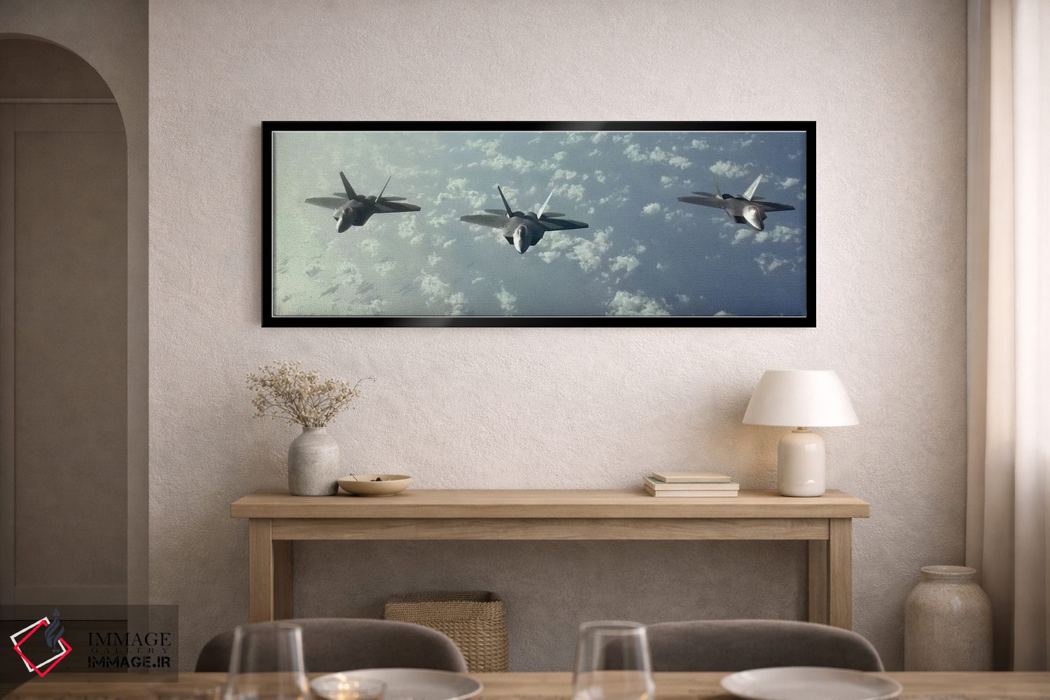 تابلو دکوراتیو آرایش پروازی سه فروند F-22 رپتور بر فراز اقیانوس آرام اثر استاک ترک ایمیجز - D1B