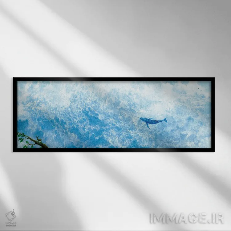تابلو دکوراتیو دریای ابری نهنگ تک شاخ اثر توشیو ایبینه - نمای قابدار مشکی