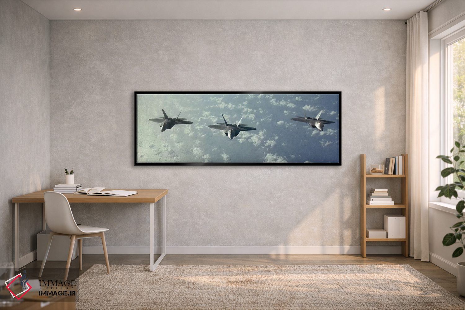 تابلو دکوراتیو آرایش پروازی سه فروند F-22 رپتور بر فراز اقیانوس آرام اثر استاک ترک ایمیجز - D2B