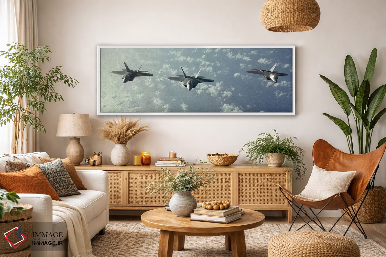 تابلو دکوراتیو آرایش پروازی سه فروند F-22 رپتور بر فراز اقیانوس آرام اثر استاک ترک ایمیجز - D3W
