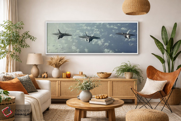 تابلو دکوراتیو آرایش پروازی سه فروند F-22 رپتور بر فراز اقیانوس آرام اثر استاک ترک ایمیجز - D3W