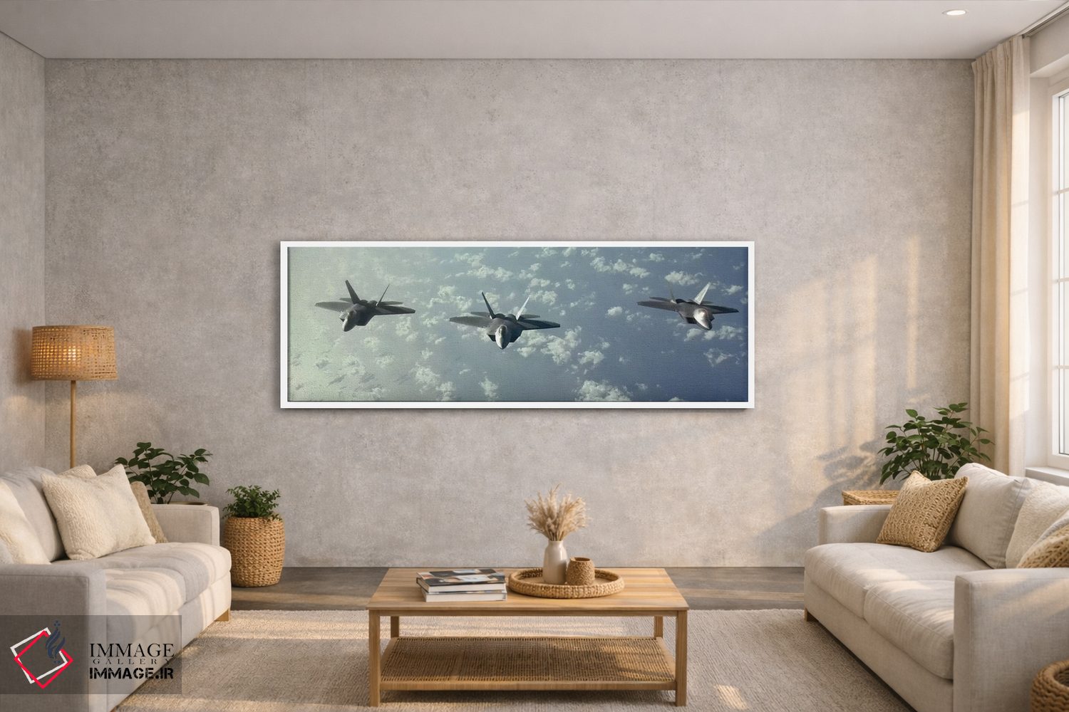 تابلو دکوراتیو آرایش پروازی سه فروند F-22 رپتور بر فراز اقیانوس آرام اثر استاک ترک ایمیجز - D4W