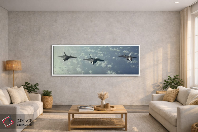 تابلو دکوراتیو آرایش پروازی سه فروند F-22 رپتور بر فراز اقیانوس آرام اثر استاک ترک ایمیجز - D4W