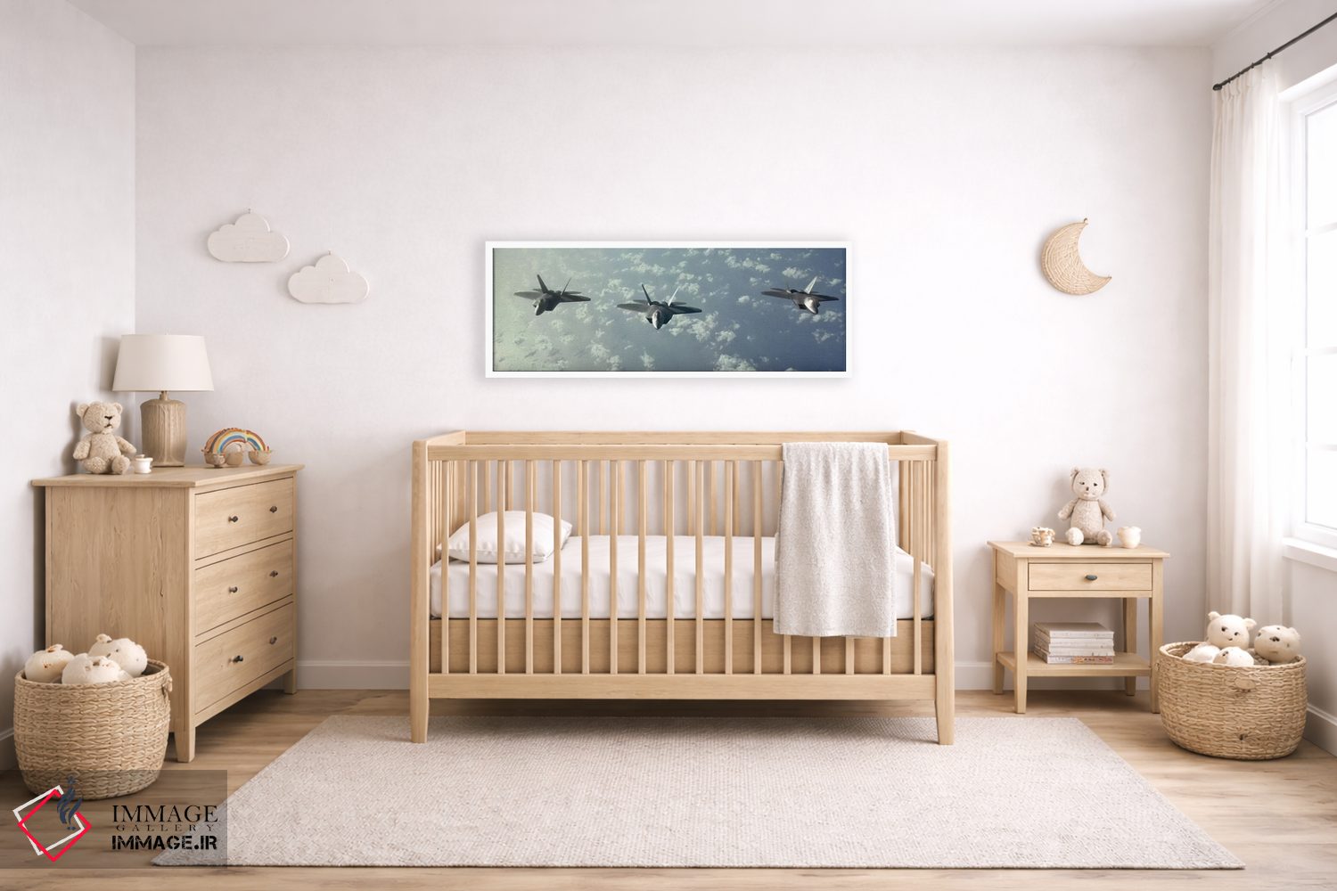 تابلو دکوراتیو آرایش پروازی سه فروند F-22 رپتور بر فراز اقیانوس آرام اثر استاک ترک ایمیجز - D5W