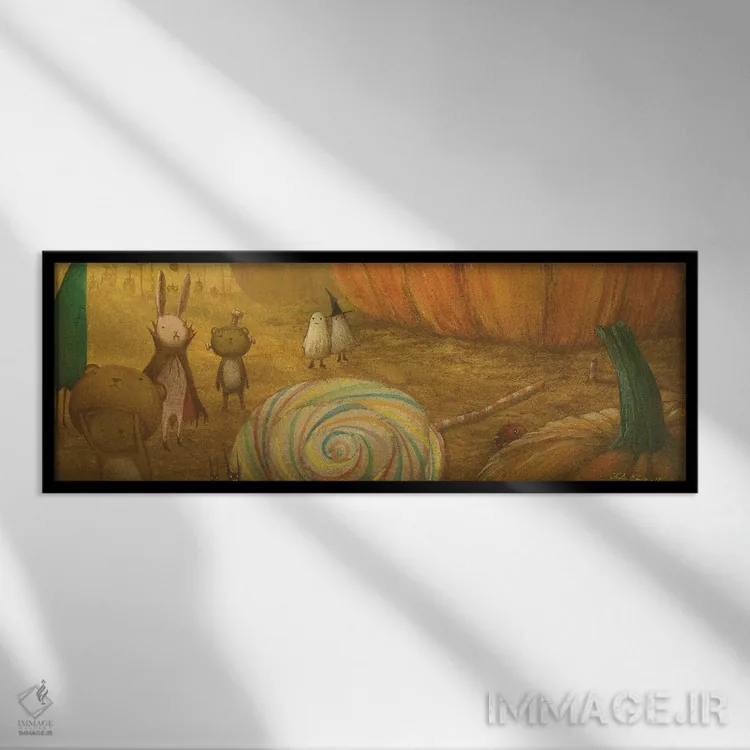 تابلو دکوراتیو اتفاقی در صبح هالووین اثر توشیو ایبینه - نمای قابدار مشکی