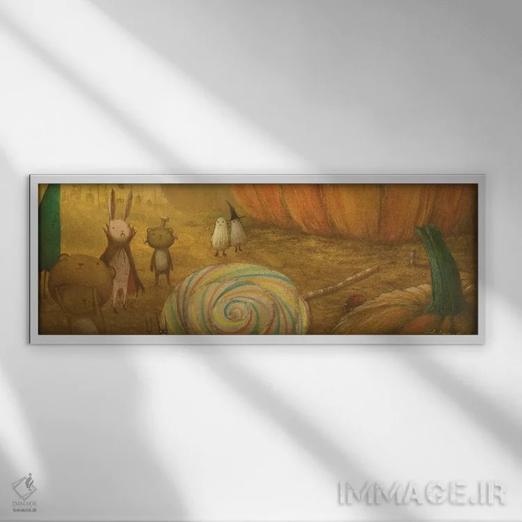 تابلو دکوراتیو اتفاقی در صبح هالووین اثر توشیو ایبینه - نمای قابدار سفید