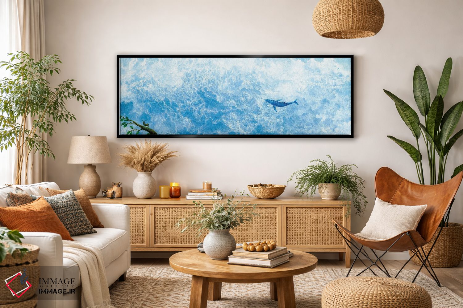 تابلو دکوراتیو دریای ابری نهنگ تک شاخ اثر توشیو ایبینه - D3B