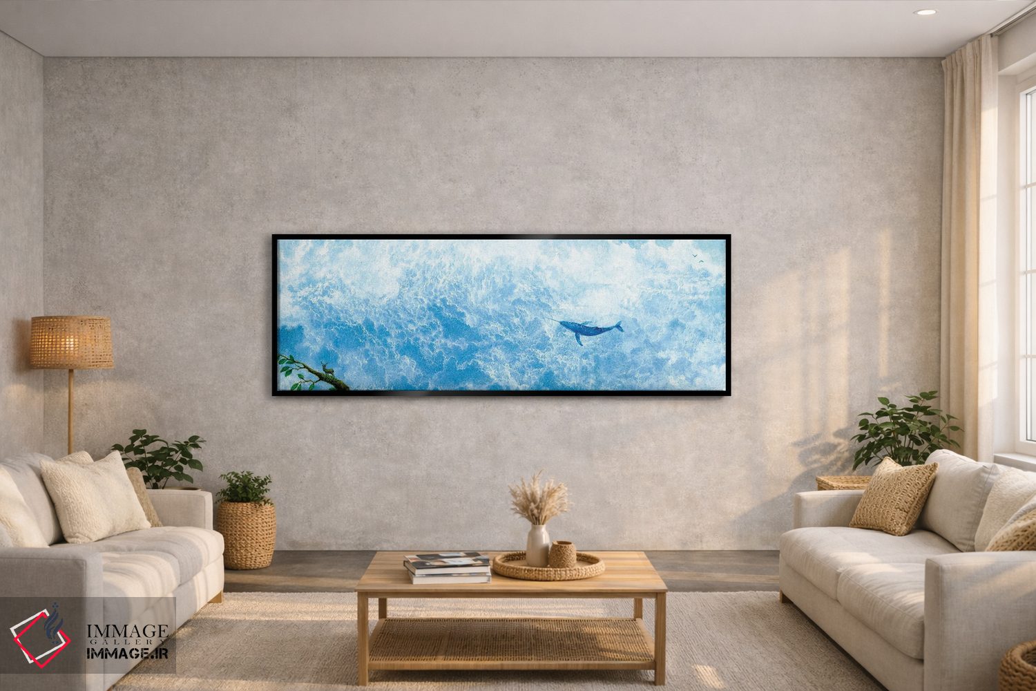 تابلو دکوراتیو دریای ابری نهنگ تک شاخ اثر توشیو ایبینه - D4B