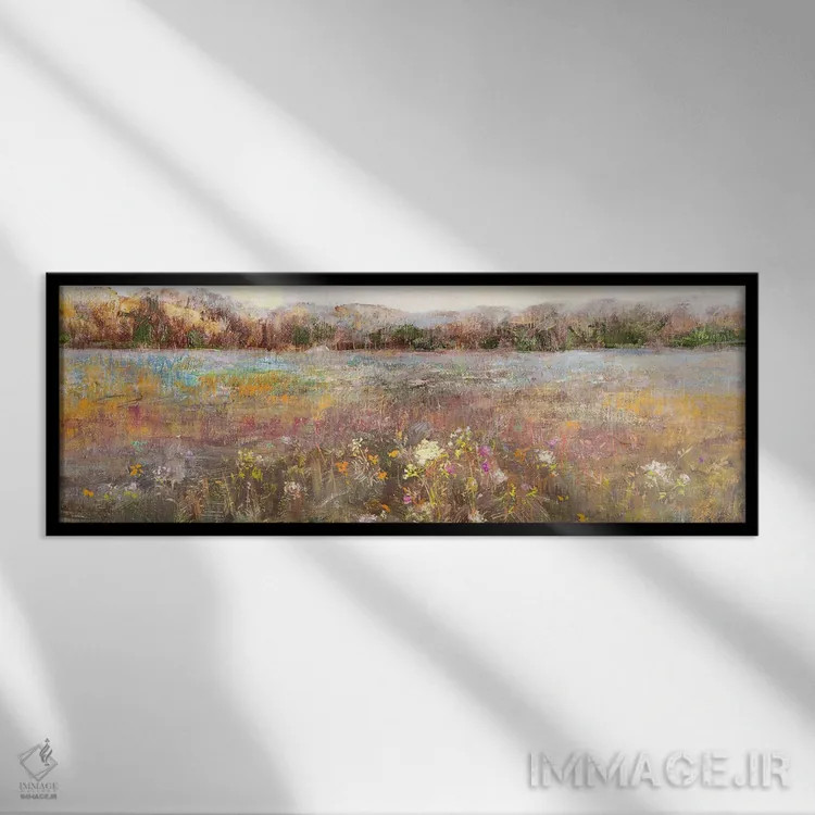 تابلو انتزاعی طلوع ماه در علفزار اثر کیتی سوتلند - نمای قابدار مشکی