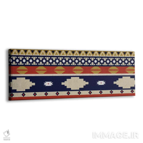 تابلو انتزاعی نقش قبیله ای آبی و نارنجی ۱ اثر فایو بای فایو کالکتیو - نمای پرسپکتیو محصول