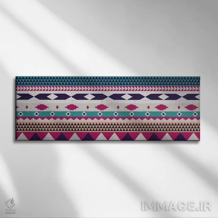 تابلو دکوراتیو نقش قبیله ای بنفش و آبی اثر فایو بای فایو کالکتیو - نمای روبهرو روی دیوار