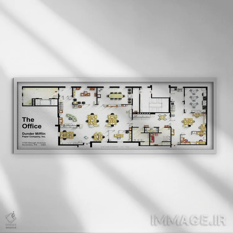 تابلو دکوراتیو نقشه دفاتر شرکت سریال آفیس اثر تی وی فلورپلنز اند مور - نمای قابدار سفید