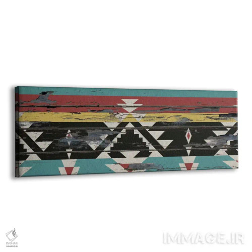 تابلو انتزاعی نقش قبیله ای چندرنگ روی چوب اثر فایو بای فایو کالکتیو - نمای پرسپکتیو محصول
