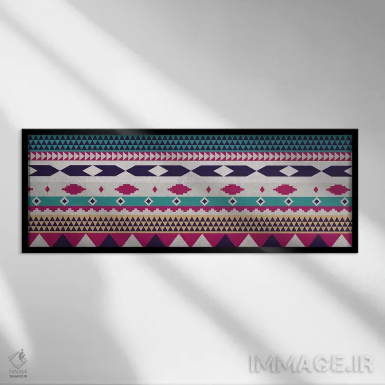 تابلو دکوراتیو نقش قبیله ای بنفش و آبی اثر فایو بای فایو کالکتیو - نمای قابدار مشکی