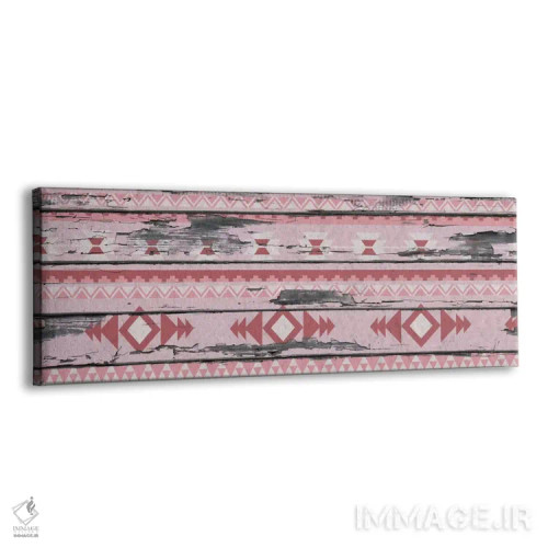 تابلو انتزاعی طرح قبیله ای صورتی روی چوب اثر فایو بای فایو کالکتیو - نمای پرسپکتیو محصول