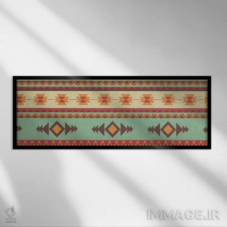 تابلو دکوراتیو طرح قبیله ای سبز و زرد اثر فایو بای فایو کالکتیو - نمای قابدار مشکی