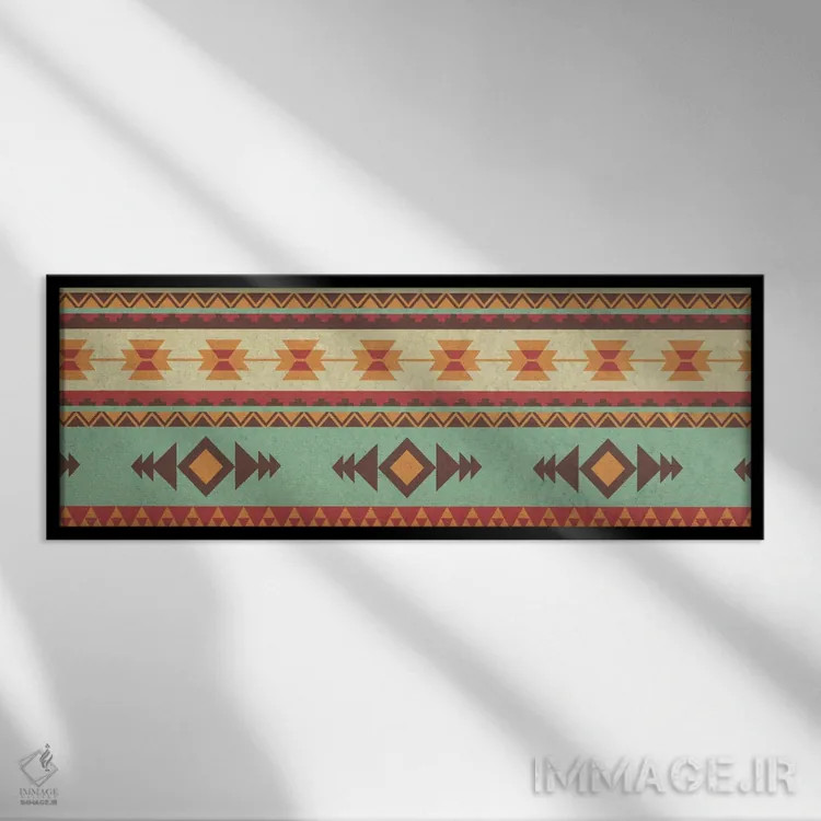 تابلو دکوراتیو طرح قبیله ای سبز و زرد اثر فایو بای فایو کالکتیو - نمای قابدار مشکی
