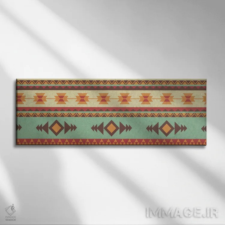 تابلو دکوراتیو طرح قبیله ای سبز و زرد اثر فایو بای فایو کالکتیو - نمای روبهرو روی دیوار