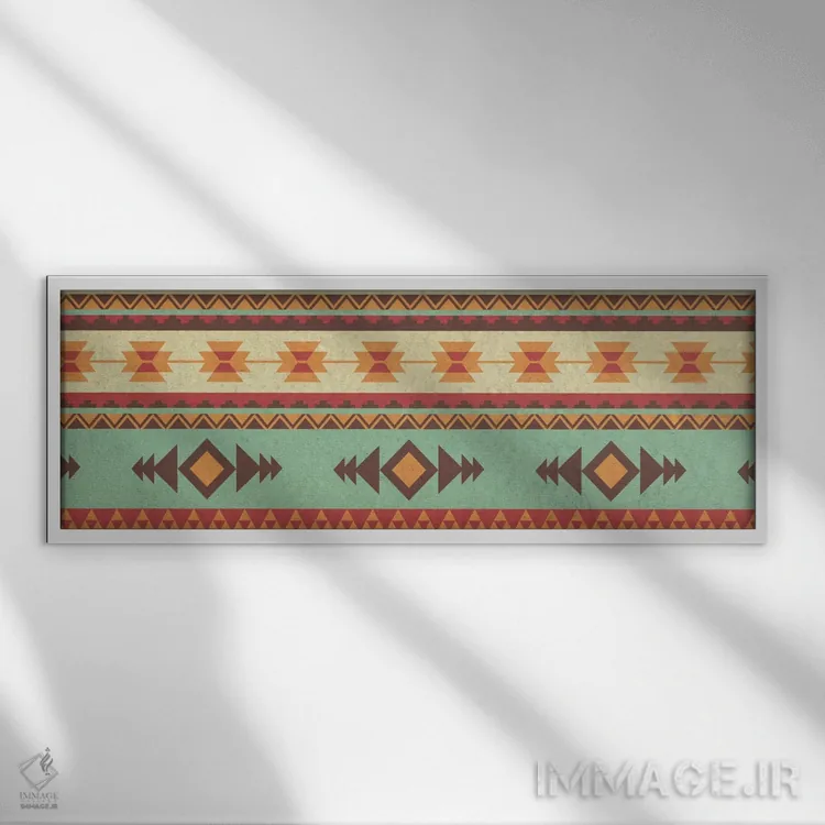 تابلو دکوراتیو طرح قبیله ای سبز و زرد اثر فایو بای فایو کالکتیو - نمای قابدار سفید