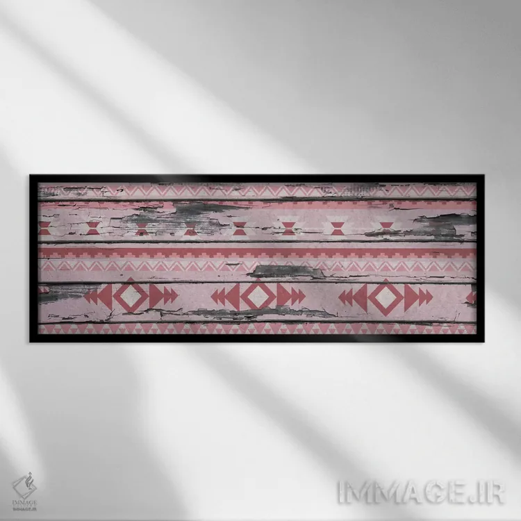 تابلو انتزاعی طرح قبیله ای صورتی روی چوب اثر فایو بای فایو کالکتیو - نمای قابدار مشکی