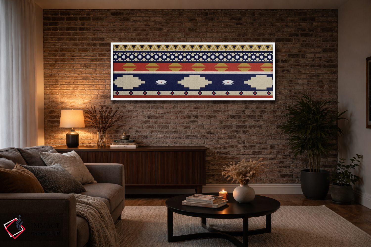 تابلو انتزاعی نقش قبیله ای آبی و نارنجی ۱ اثر فایو بای فایو کالکتیو - D3W