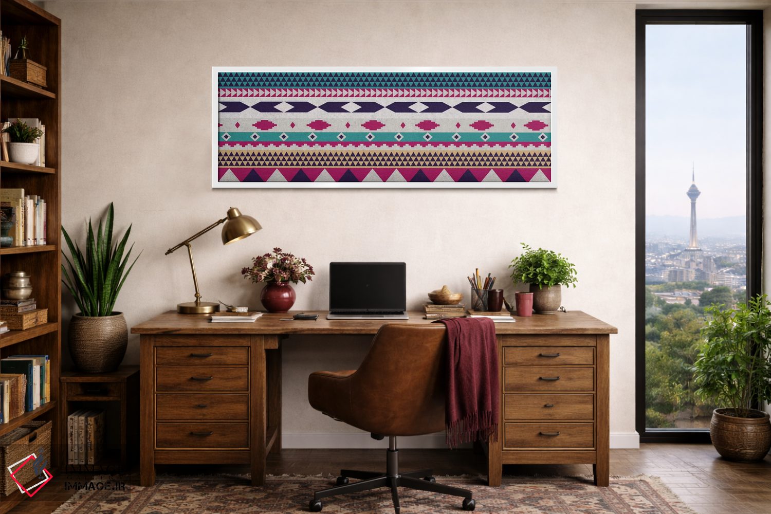 تابلو دکوراتیو نقش قبیله ای بنفش و آبی اثر فایو بای فایو کالکتیو - D1W