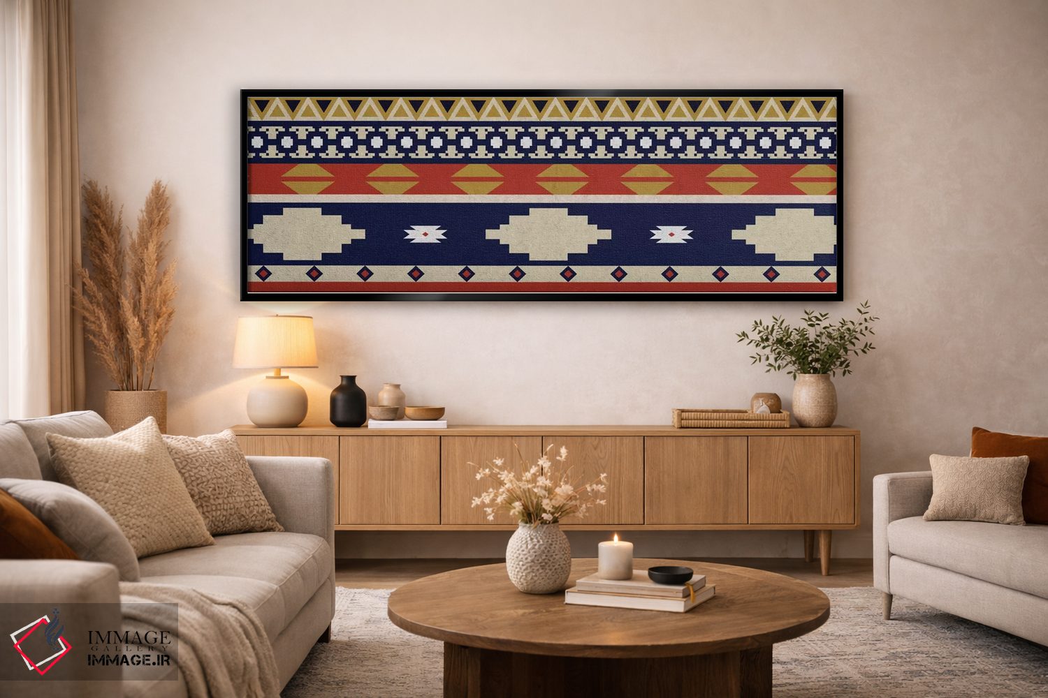 تابلو انتزاعی نقش قبیله ای آبی و نارنجی ۱ اثر فایو بای فایو کالکتیو - D5B