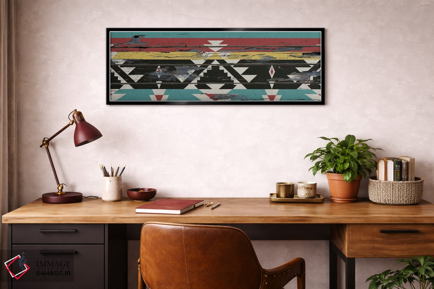 تابلو انتزاعی نقش قبیله ای چندرنگ روی چوب اثر فایو بای فایو کالکتیو - D2B