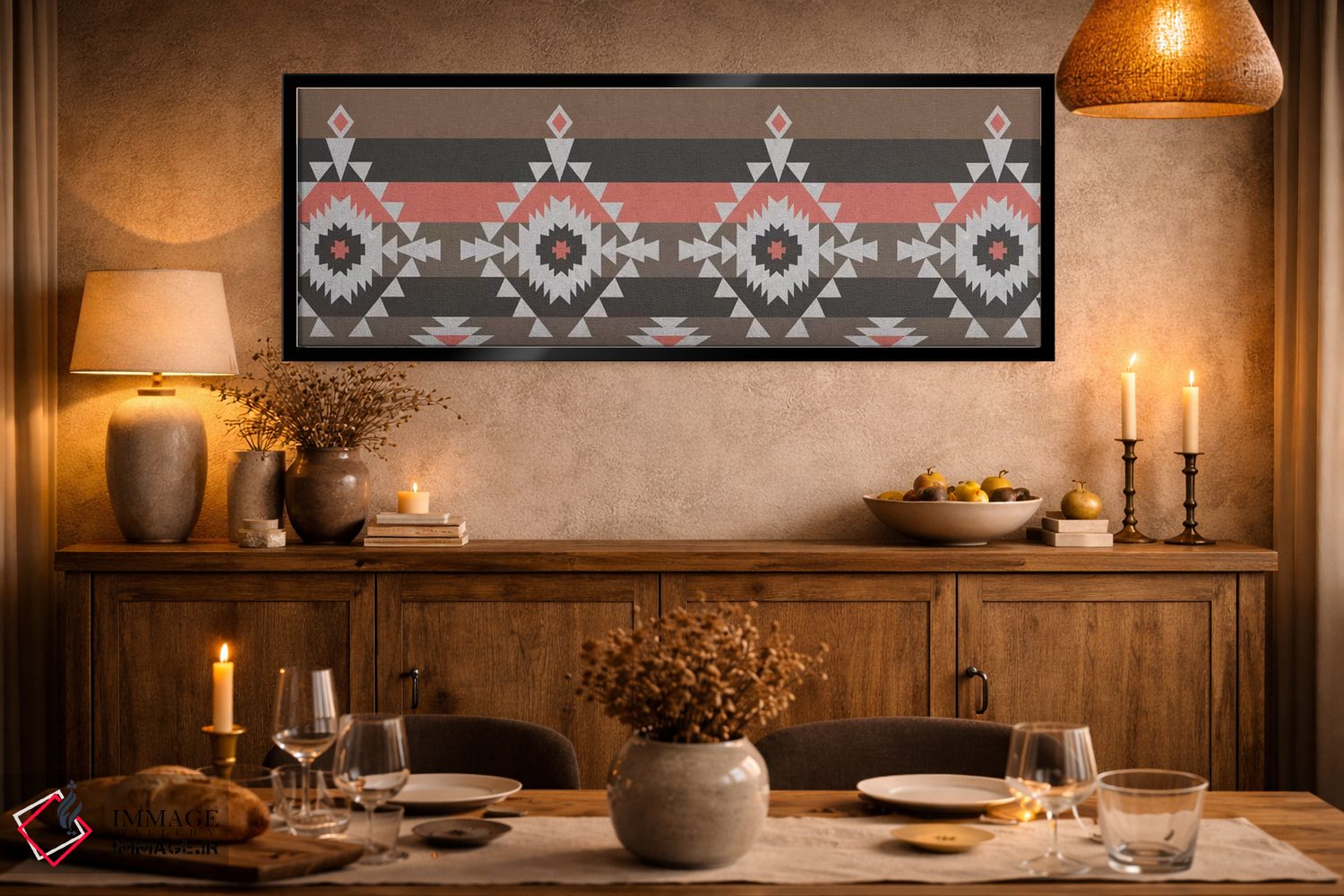 تابلو انتزاعی Black & Red Tribal Pattern I,نقش قبیله ای خاکستری… اثر فایو بای فایو کالکتیو - D2B