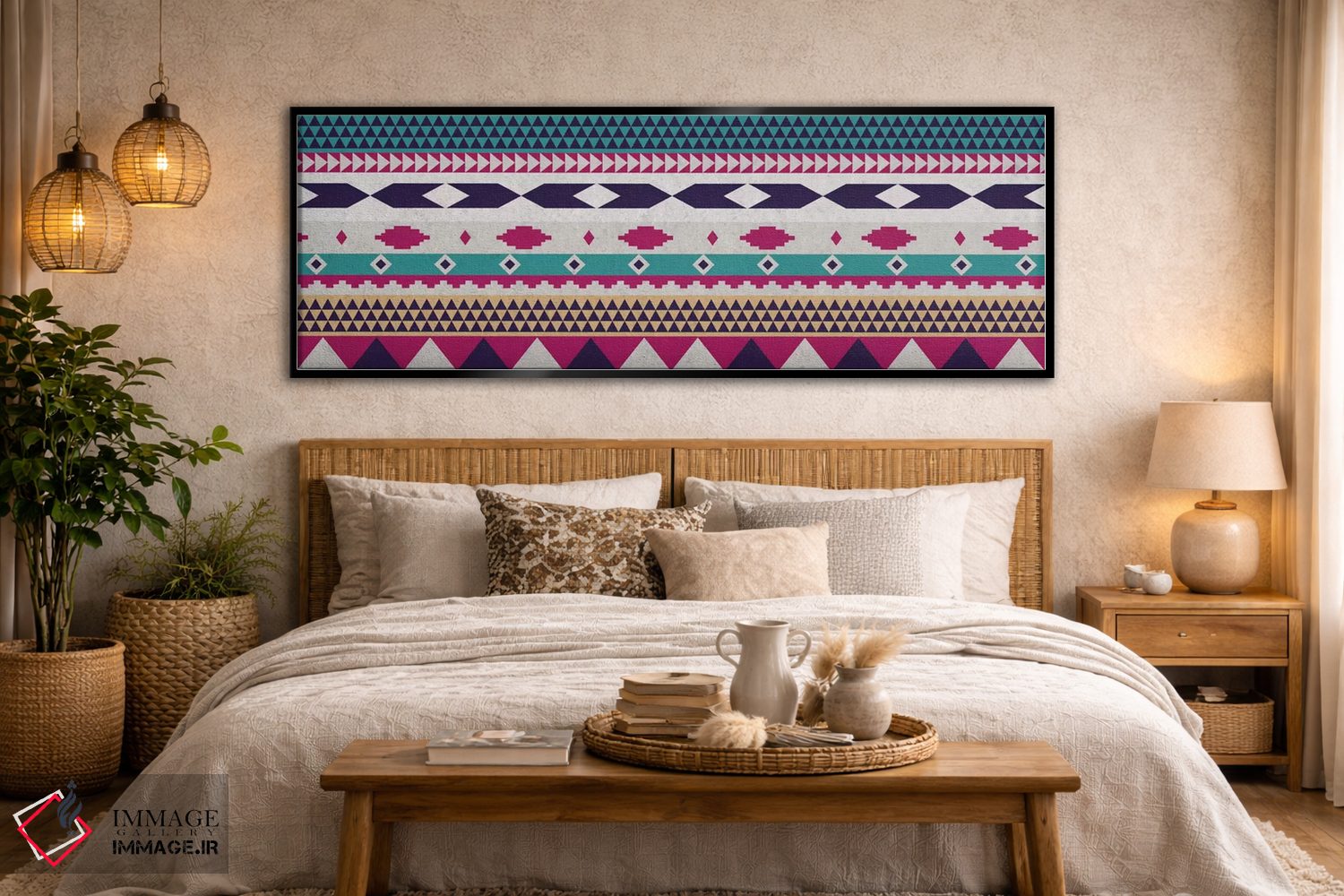 تابلو دکوراتیو نقش قبیله ای بنفش و آبی اثر فایو بای فایو کالکتیو - D6B