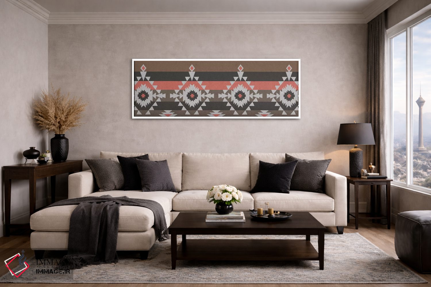 تابلو انتزاعی Black & Red Tribal Pattern I,نقش قبیله ای خاکستری… اثر فایو بای فایو کالکتیو - D3W
