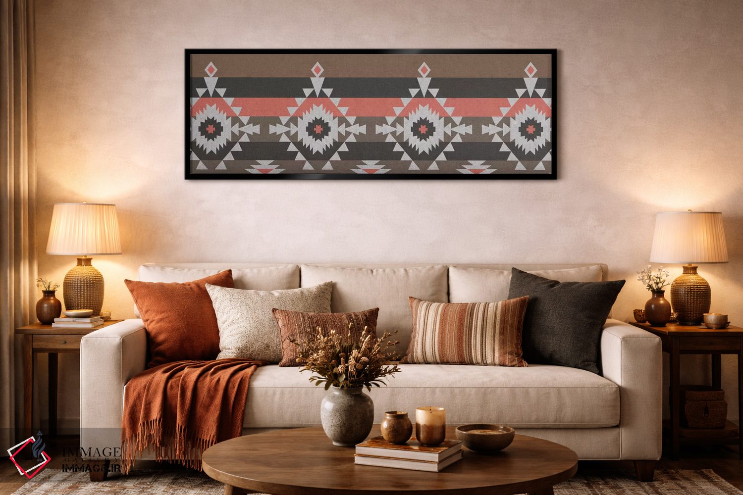 تابلو انتزاعی Black & Red Tribal Pattern I,نقش قبیله ای خاکستری… اثر فایو بای فایو کالکتیو - D6B