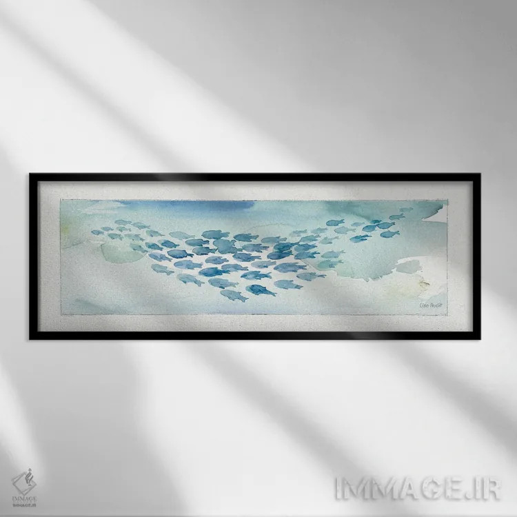 تابلو دکوراتیو زندگی دریایی یک اثر لیزا آدیت - نمای قابدار مشکی